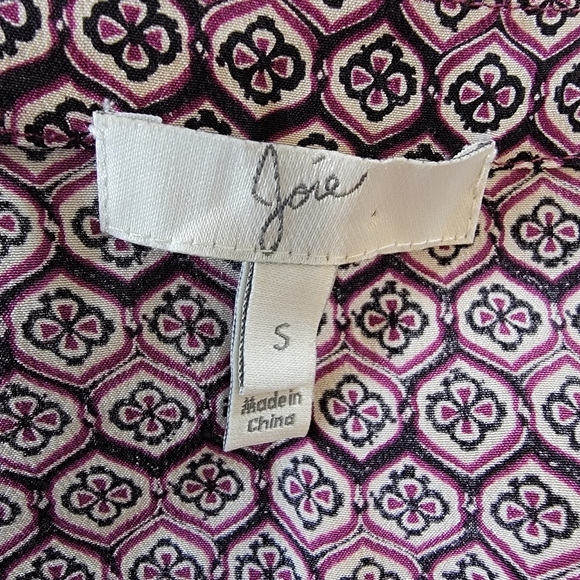Joie 100% Silk Mauve Black Cream Printed V Neck Long Sleeve Blouse Luxury Small - Picture 8 of 13